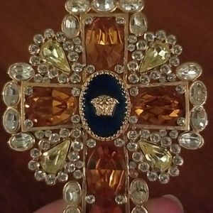 Versace Crystal Medusa Cross Crown Pin Pendant